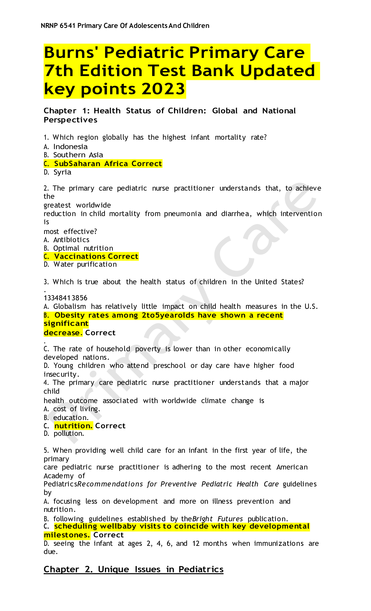 Burns' Pediatric Primary Care 7th Edition by Garzon, Starr, Brady, Gaylord, Driessnack, Duderstadt | Test Bank